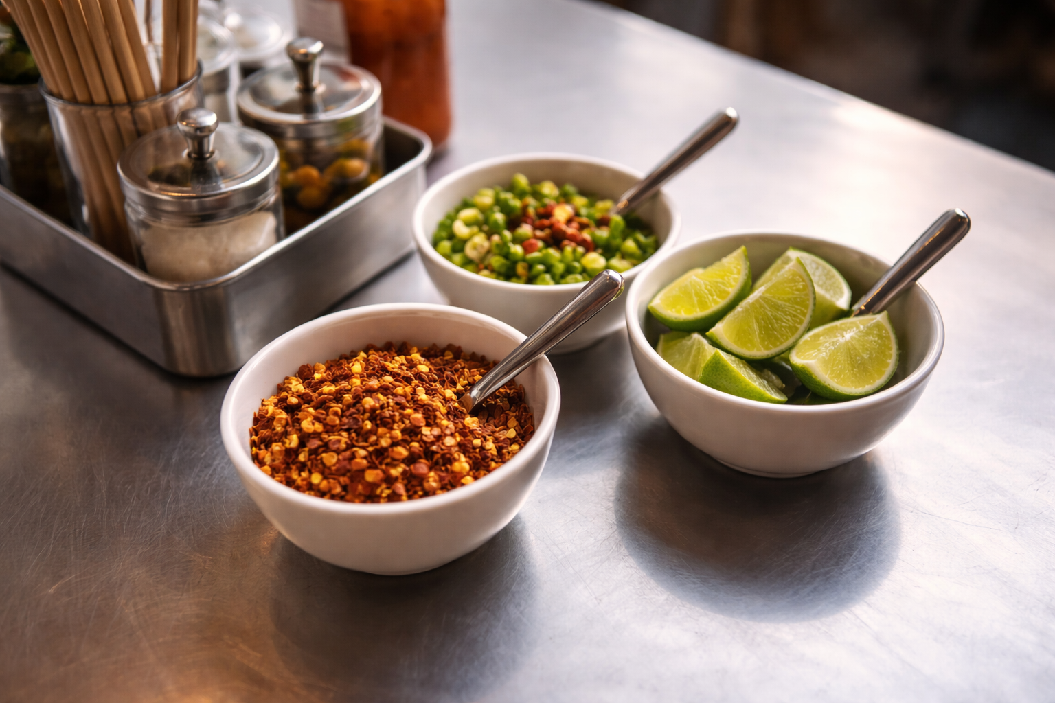 Thai street food condiments and spice control